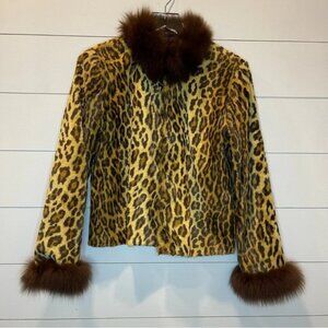 Ilana Wolf Vintage Leopard & Fur Jacket Womens Size Small